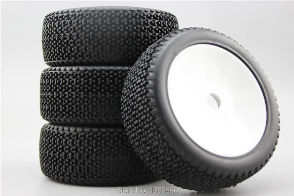 

4pcs 1/8 Buggy Off Road Tire Tyre Triangle Dish White Rim Fit For 1:8 Buggy Car 1/8 Tire 22007+26013