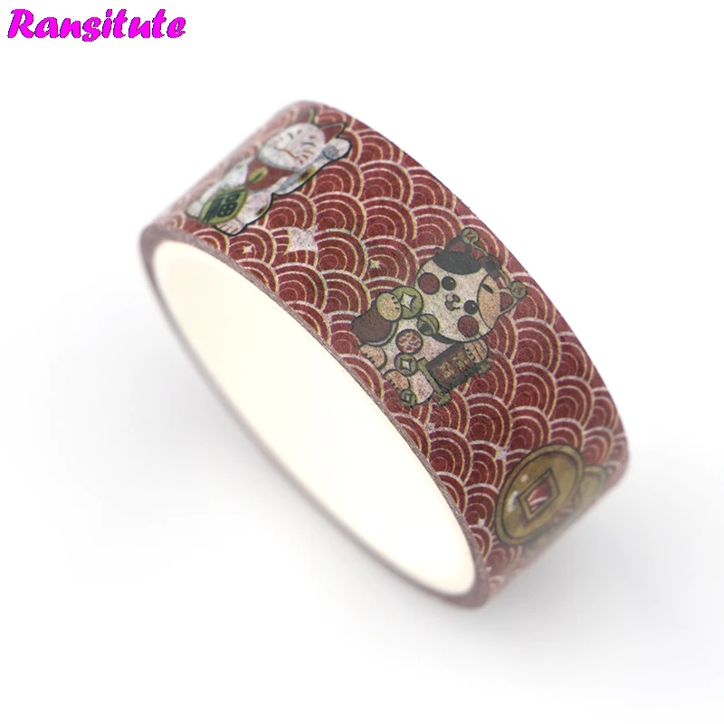 Ransitute R471 Lucky Cat Цвет Washi клейкая лента ручной DIY декоративная бумажная лента Съемная клейкая лента