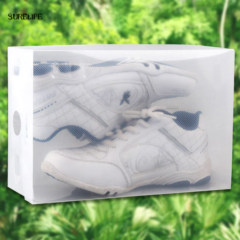 10pcs children/women/men Foldable Clear Plastic Shoe Storage Box Transparent Stackable Foldable Shoe Box Organizers