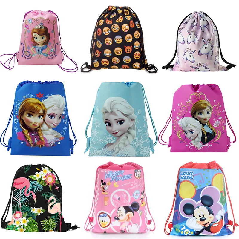 

1Pcs/Lot Cartoon Flamingo Unicorn Sophia Emoticon Theme Draw Pocket Fabrics Drawstring Shopping bag Children Birthday Gift Bag