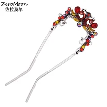 Винтажная эмалированная палочка для волос с павлином, женские хрустальные стразы, аксессуары для волос с птицами, модные ювелирные изделия в виде животных