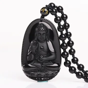 

Natural Obsidian Pendant Chinese Zodiac God Buddha Patron Saint Women Men's Amulet Lucky Jade Jewelry Pendants Beads Necklace