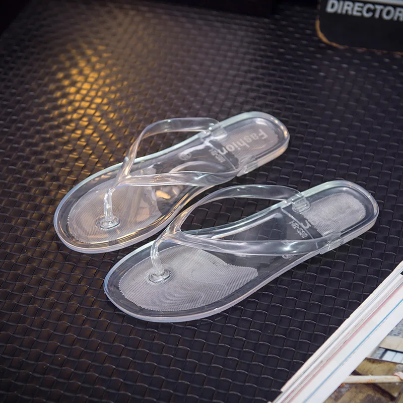 

4 colors Summer pattern transparent flat bottom Pinch Slipper flip flops woman Sandals Leisure time Sandy beach Slipper woman