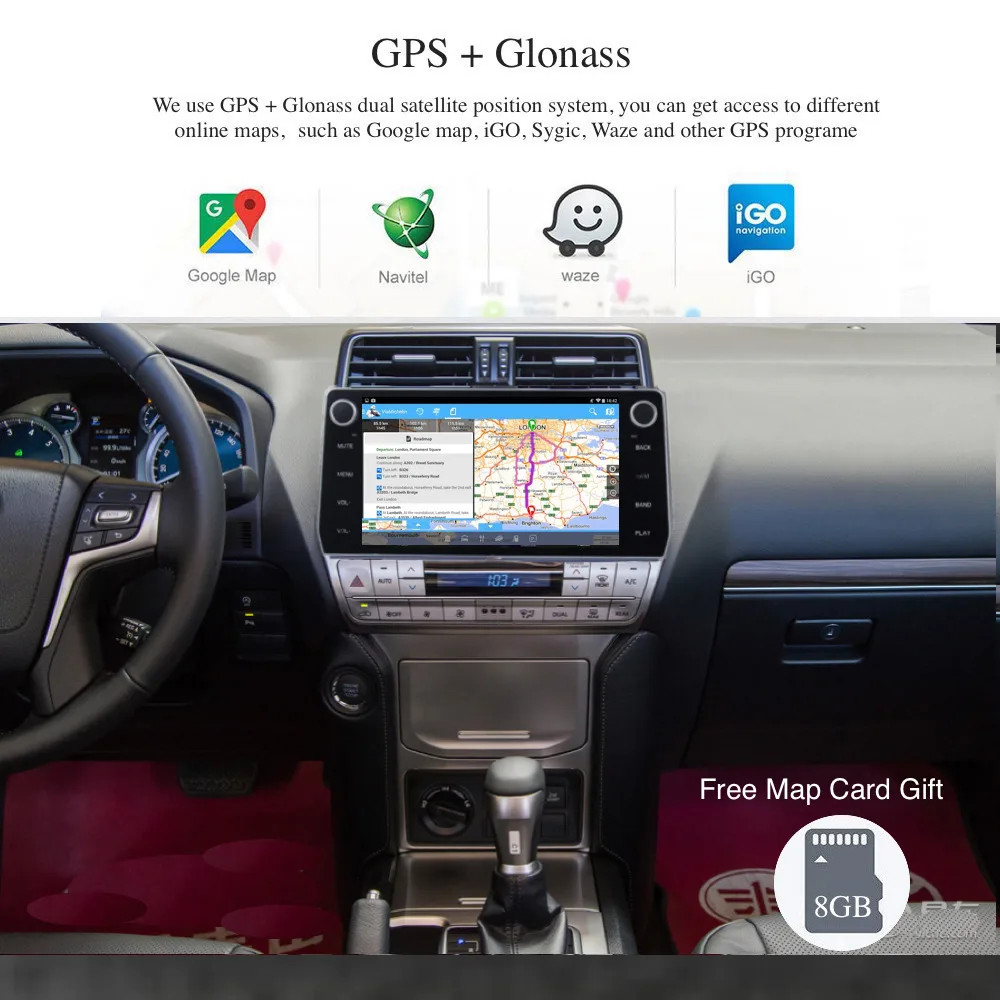 Sale Android 8.0/7.1 2 din Car radio GPS  for Toyota Prado headunit 2018 with 10.2" Touch Screen support 360 Factory camera 1