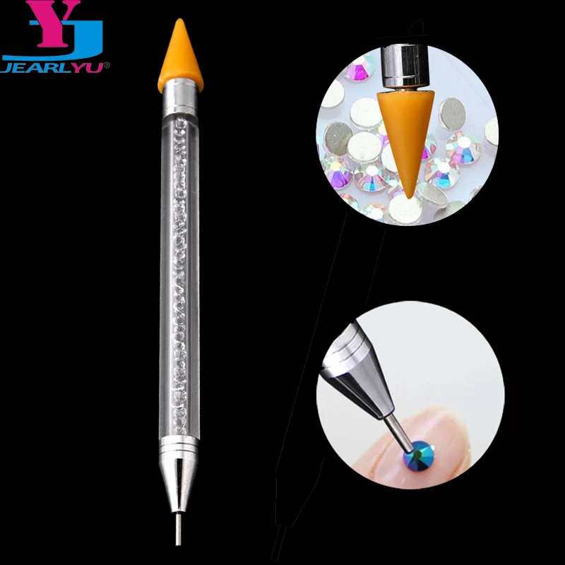 

JEARLYU 1PC Wax Pencil Jewel Picker Pen High Quliaty Diamond Dots Nails Decoration Pick Up Pens Kit 2 Vias Acrylic Dotting Tools