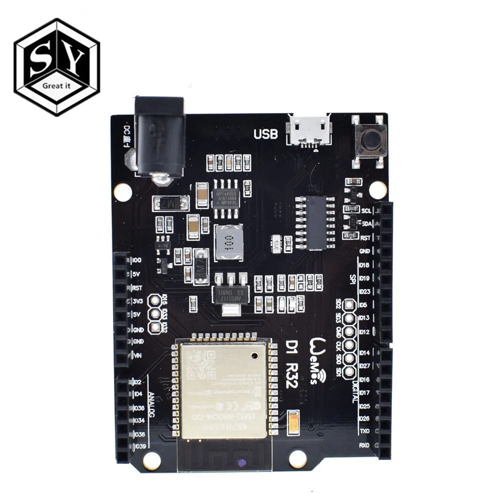 

GREAT IT For Wemos D1 ESP32 ESP-32 WiFi Bluetooth 4MB Flash UNO D1 R32 Board Module CH340 CH340G Development Board For Arduino