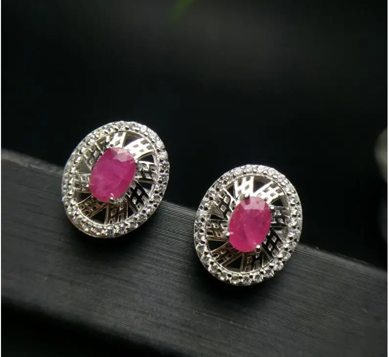 Natural ruby stud earring Free shipping Original real ruby 925 sterling