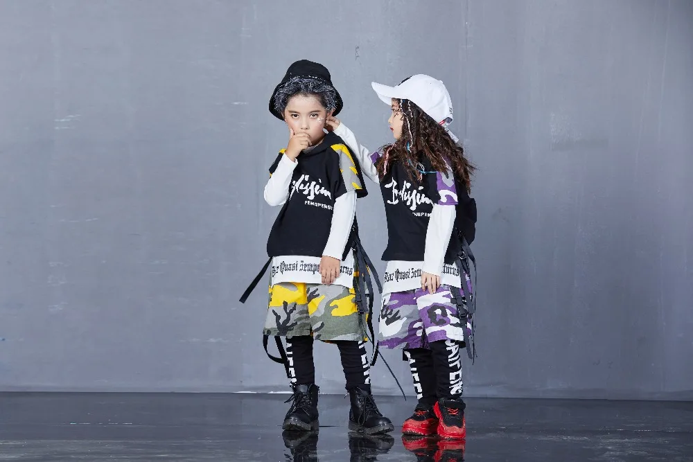 Spring Autumn Boys Girls Street Dance Clothes Suit Children's Fashion Print Performance Tracksuit Kid Hip-Hop Sportswear Outfit (40)