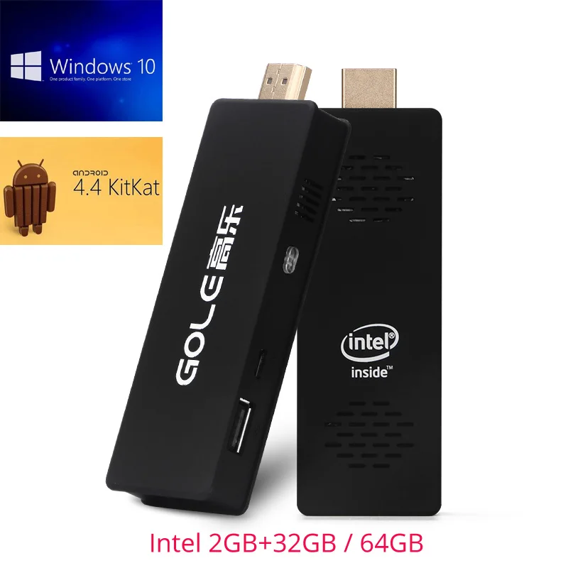 2 ГБ + 32 ГБ/64 ГБ Двойной ОС Windows 10 и Android 4.4 Мини-ПК Intel Atom Z3735F Quad-core Компьютер Палка с Охлаждающим Вентилятором