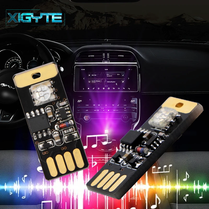 

Car USB LED Music Playing Dimmable Light Atmospher Decorative Lamp Emergency Lighting Portable Plug and Play RGB Voice Activated
