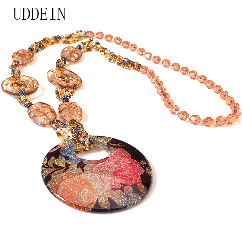 

UDDEIN Long Necklace & Pendant Resin Gem Bib Beads Chunky Chain Handmade Bohemian Vintage Statement Necklace For Women Chokers