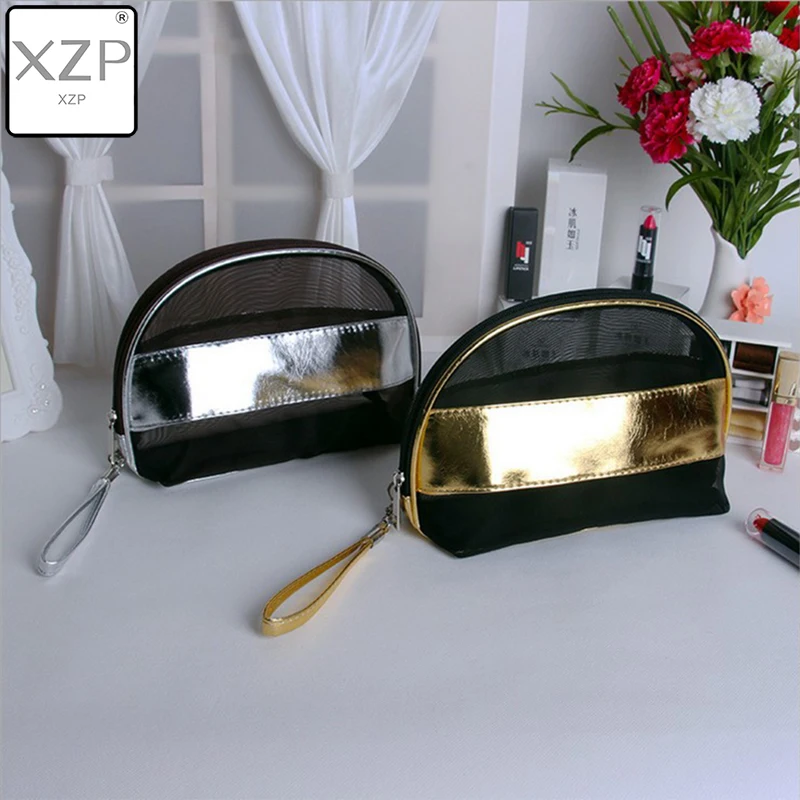 

XZP Patchwork PU Cosmetic Bag Women Small Shell Shape Transparent Portable Travel Wash Storage Makeup Toiletry Bag