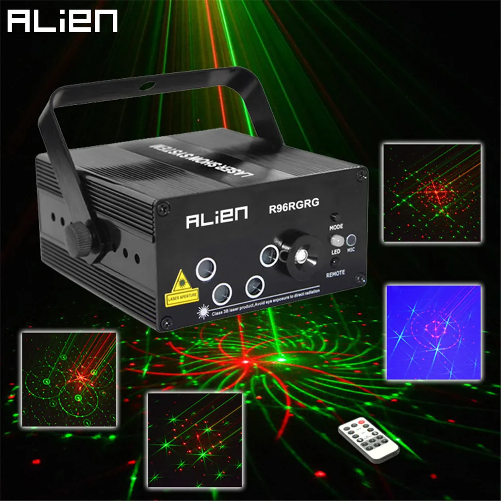 

ALIEN New Mini DJ Laser Stage Lighting Effect 96 Patterns RG Mix Laser Projector Led Blue DJ Disco Party Xmas Christmas Lights