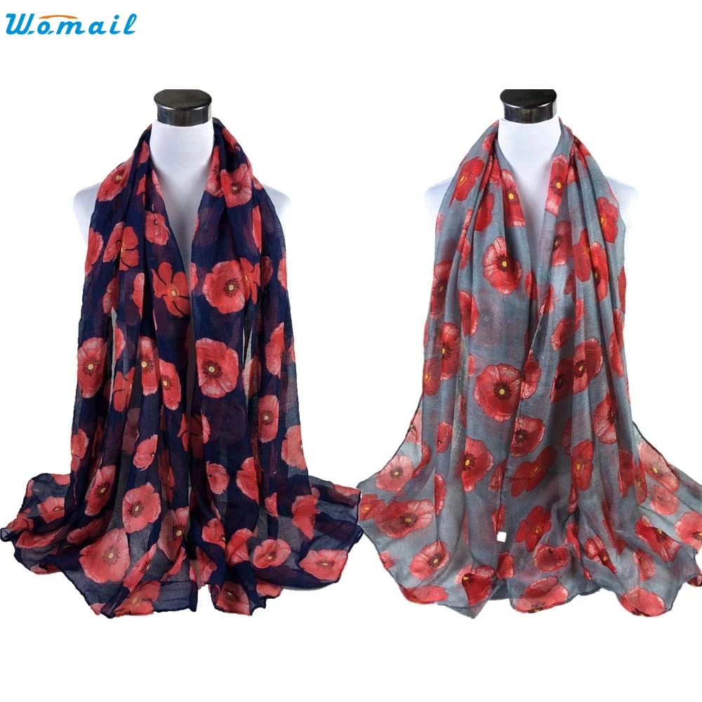 

Womail High Quality Flower Beach Scarves Voile Soft Long Scarf Women Flowers Red Flower Printed Wrap Shawl Stole Scarves Oct23