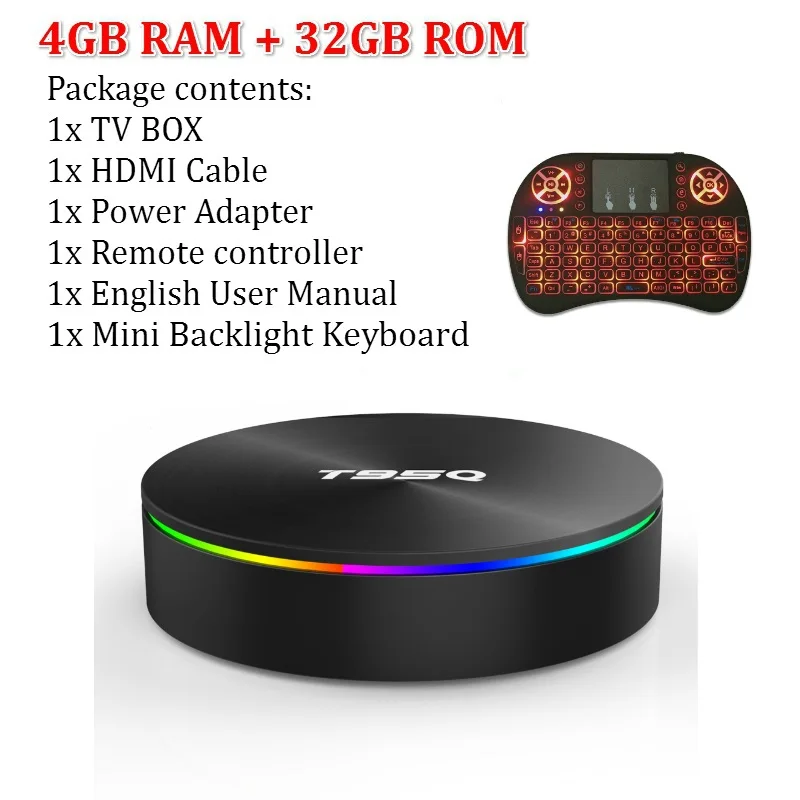 T95Q Android 9,0 tv box Smart Box T ТВ коробка 4G 32/64G S905X2 4 ядра 2,4/5,8G, Wi-Fi, BT4.1 100 м 4 к HD медиаплеер Android tv BOX - Цвет: 4G 32G Backlit