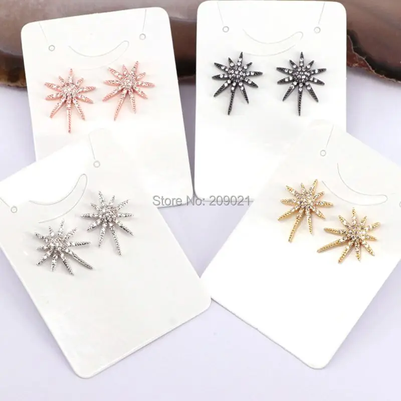 6 пар микро Pave CZ звезда серьги гвоздики для женщин, Новая металлическая медь, кубический цирконий модные серьги