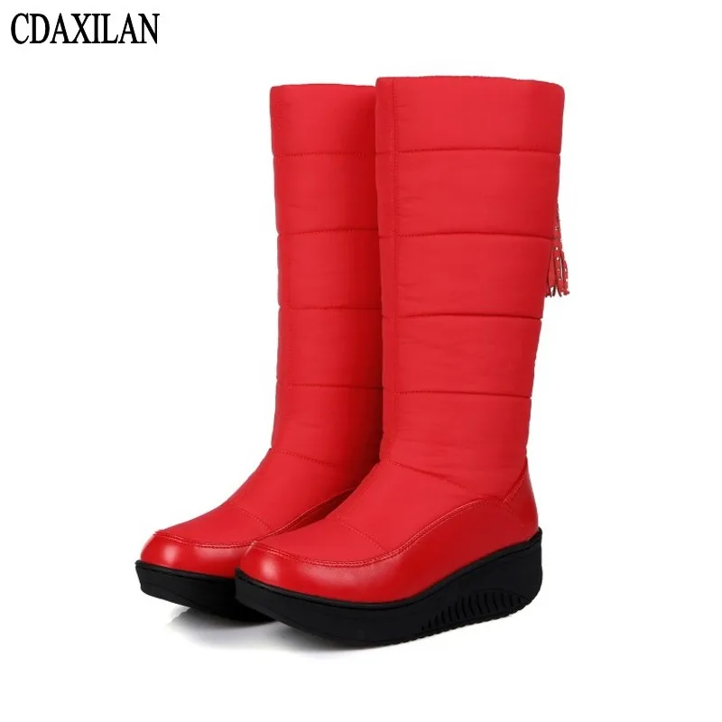 

CDAXILAN new arrival snow boots women down thickened plush boots warmth legs mid-calf boots mid heel wedges shoes ladies winter