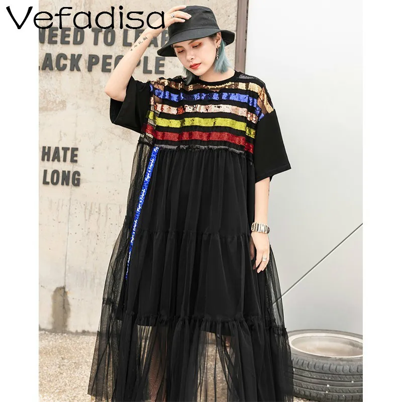 

Vefadisa Women Black Striped Two Pieces Set Women Mesh Patchwork Dress Women Letter Ribbon Dress 2019 Summer ZQY089A