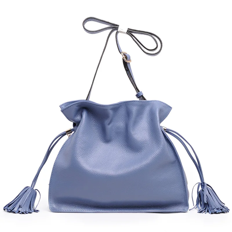 Сумка яркого цвета из натуральной воловьей кожи женская сумка через плечо сумки через плечо для женщин Летняя сумка с кисточками для пляжа - Цвет: Blue