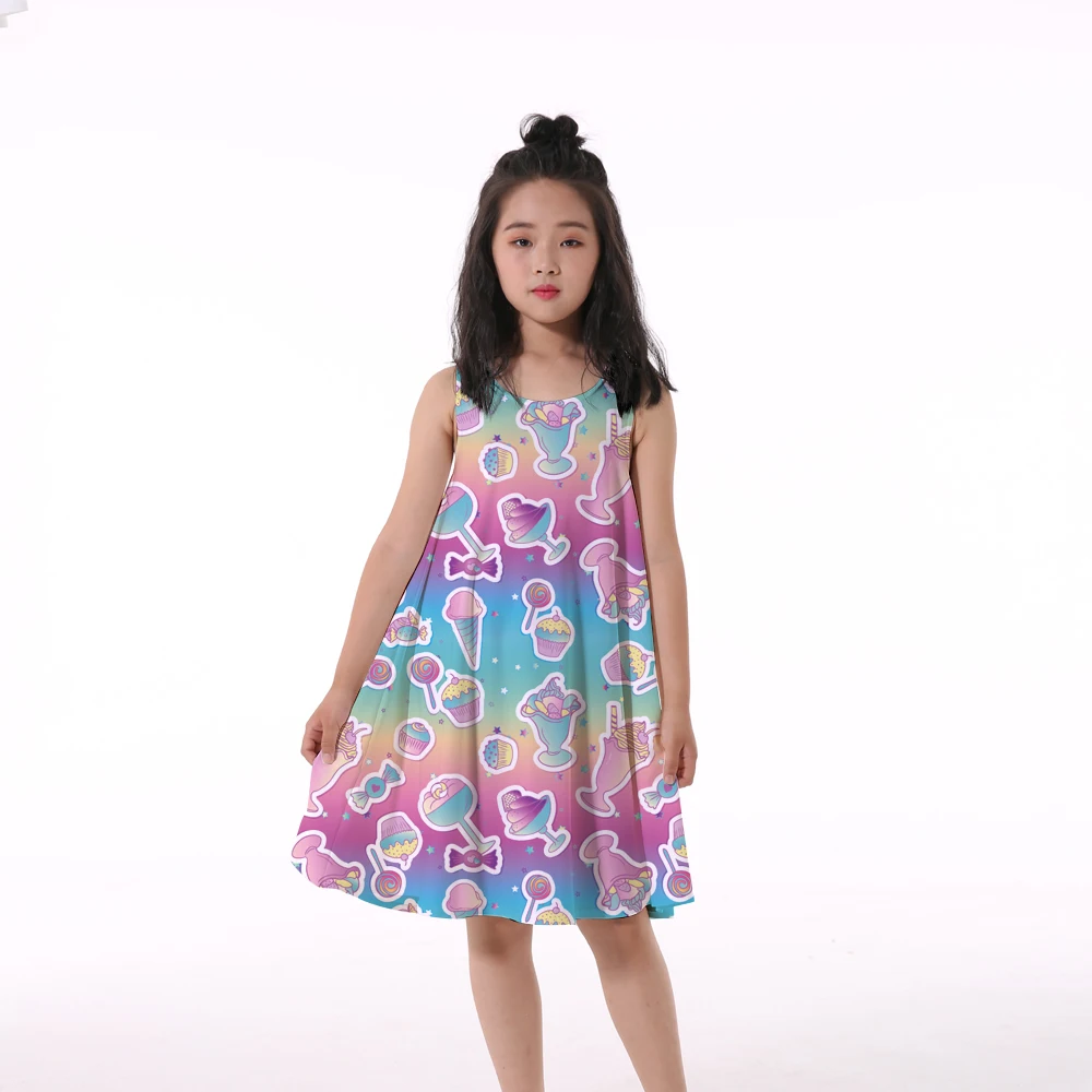 

Anti-Samely Children Dress 3D Printing ice cream Summer Princess Dress Girls Kids Back V Kids Vest Children Clothes