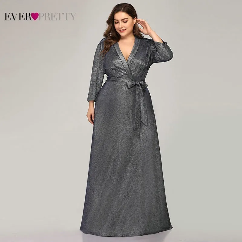 

Plus Size Mother Of The Bride Dresses Ever Pretty Long Sleeve V-Neck Sparkle Farsali Formal Mother Dresses Vestido De Madrinha