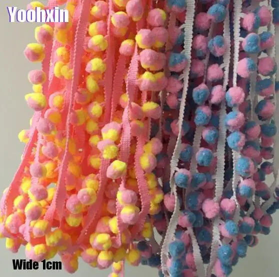 

1CM Wide HOT 3D Embroidery pink blue flower lace fabric trim ribbon DIY sewing pom pom applique collar cord bridal wedding decor