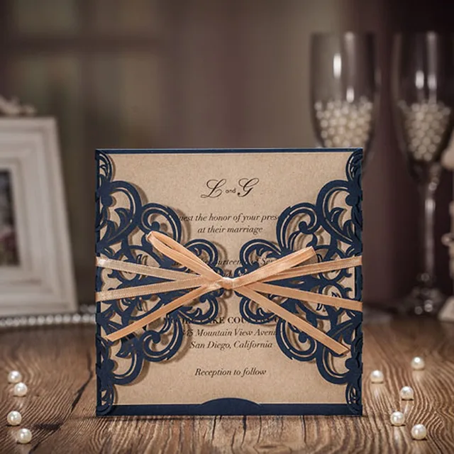 1pcs Sample Royal Blue Laser Cut Wedding Invitations Card Greeting 1pcs Sample Royal Blue Laser Cut Wedding Invitations Card Greeting Cards With Ribbon For Birthday