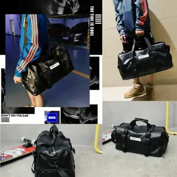

US Mens Black Handbag Travel Gym PU Leather Bag Large Weekend Sports Bag
