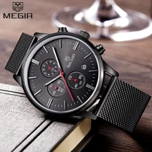 Watches Men MEGIR Brand Chronograph Fashion Simple Men Watches Stainless Steel Mesh Band Quartz Watch Thin