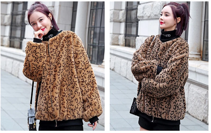Vangull New Winter Fur Coat Women Leopard Faux Fur Jacket Plus Velvet Thick O-Neck Long Sleeve Warm Fur Jackets Coats New