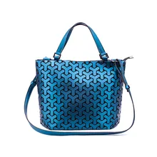 Geometric Matte Folding Handbags for Women 2019 High Quality PU Leather Luxury Stylish Shoulder Bags Ladies Shopping Tote Bag stylish geometric print and zipper design women s tote bag