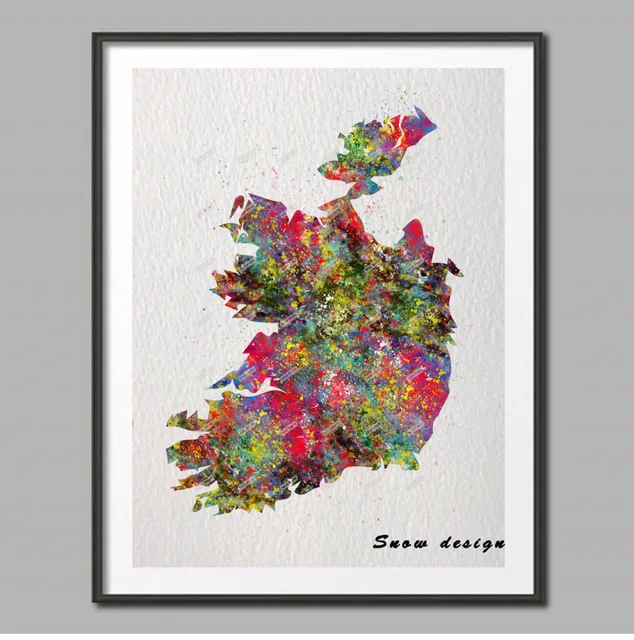 Original Watercolor Ireland Map poster print Pictures World Map wall