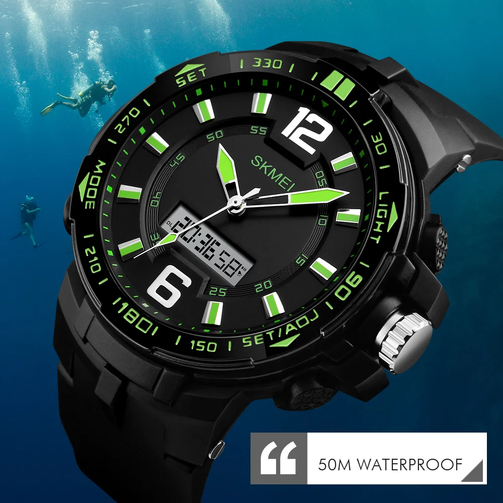 SKMEI мужские спортивные часы с большим циферблатом водонепроницаемые Chrono
