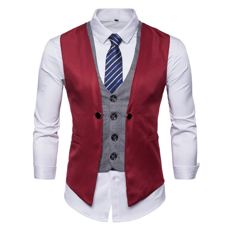 YUNCLOS 2019 Поддельные 2 шт. мужской костюм жилет однобортный лоскутное свадебные Slim Fit бизнес формальные с галстуком