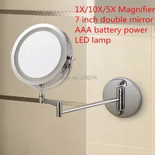 Free Shipping 7″Wall Mounted Round Magnifying Bathroom Mirror LED Makeup Cosmetic Mirror battery make up lady’s private mirrors
