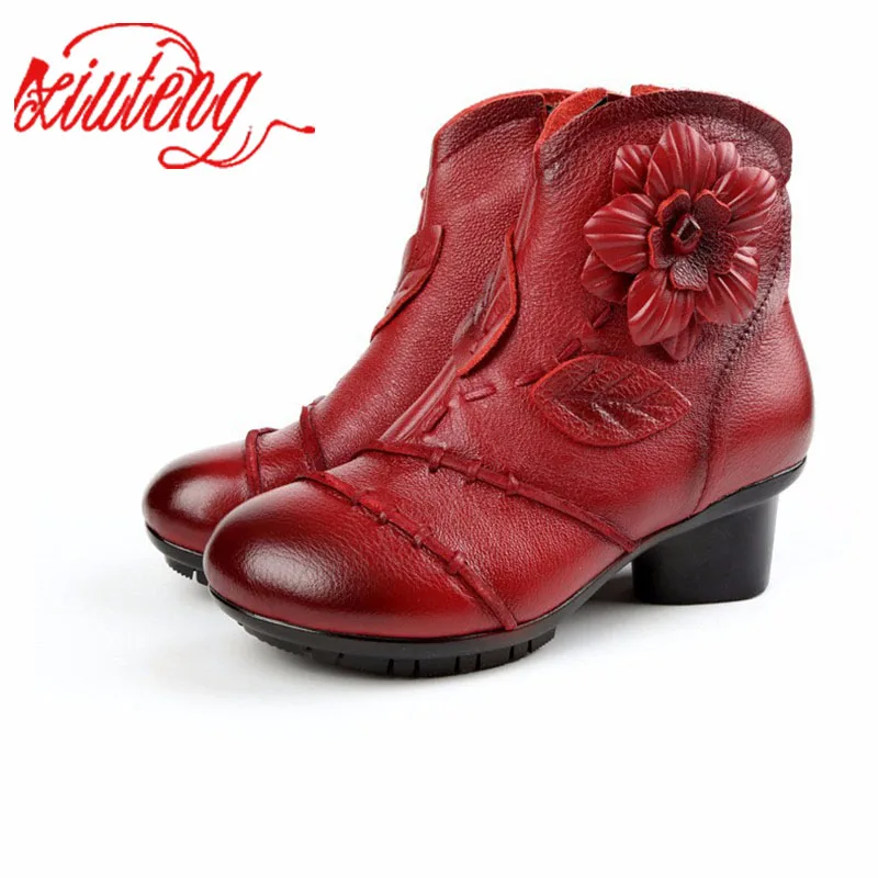 2017 New Winter Women Genuine Leather Boots Large Yard Winter Boots Solid Women Boots Warm Push Plush Winter Retro Shoes