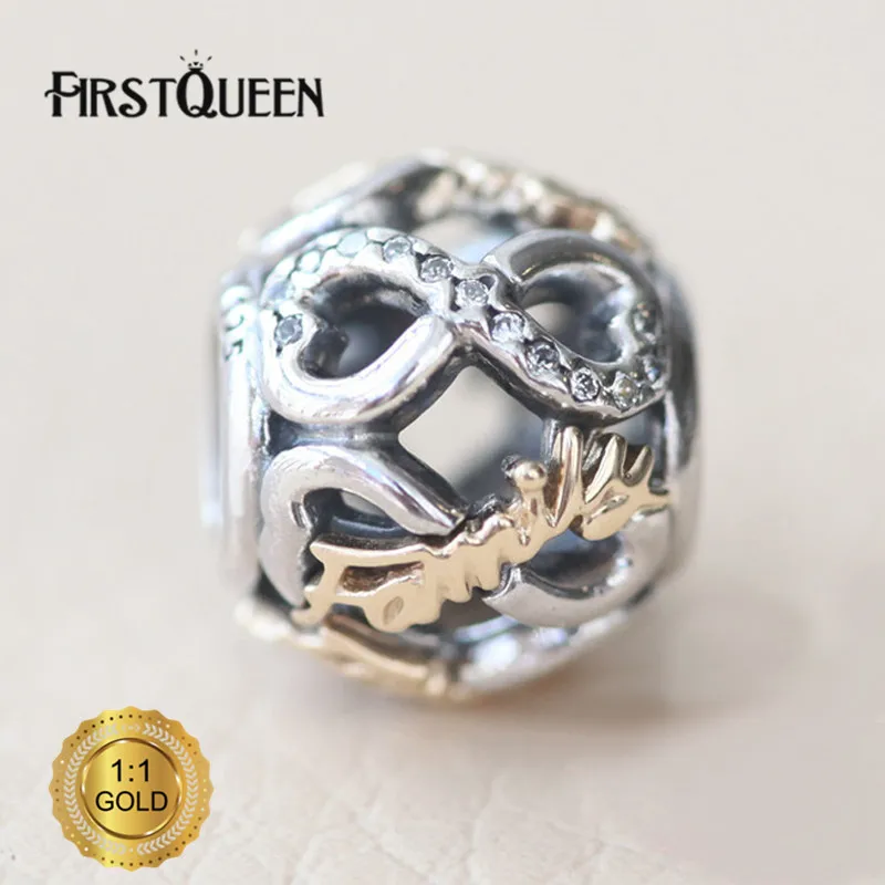 

FirstQueen Silver&14k Gold Openwork Infinity Family Charm Fit Bracelets For Jewelry Making For Christmas Gift Fine Jewelry