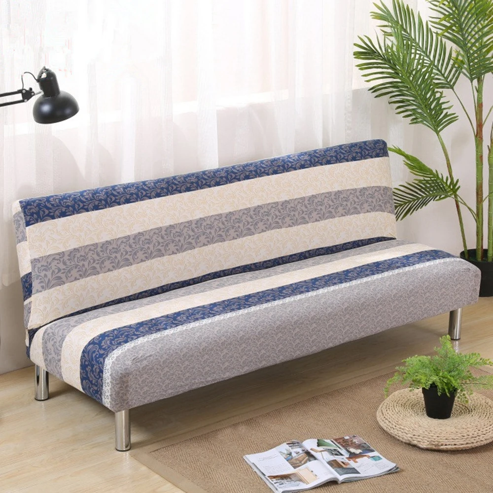 

Blue Striped Armless Sofa Cover Elastic Sofa Bed Cover Couch Cover Light Color Tree Leaves Flower Cubre Sofa Stretch Cover Sofa