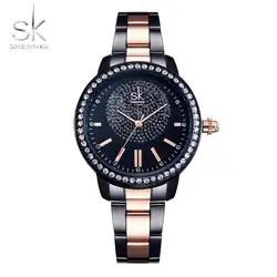 Shengke Лидирующий бренд розовое золото часы для женщин повседневные часы дамы кристалл Роскошные женские наручные часы девушка часы Relogio
