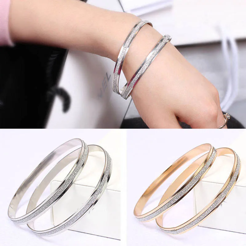1pc Luxury Gold Silver Scrub Stainless Steel Cuff Bangle Bracelet Jewelry