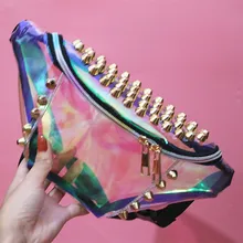 Прозрачная голограмма Pu Лазерная Лоскутная металлическая заклепка хип-хоп панк High Street Kpop Ulzzang INS поясная сумка для груди крутая Harajuku