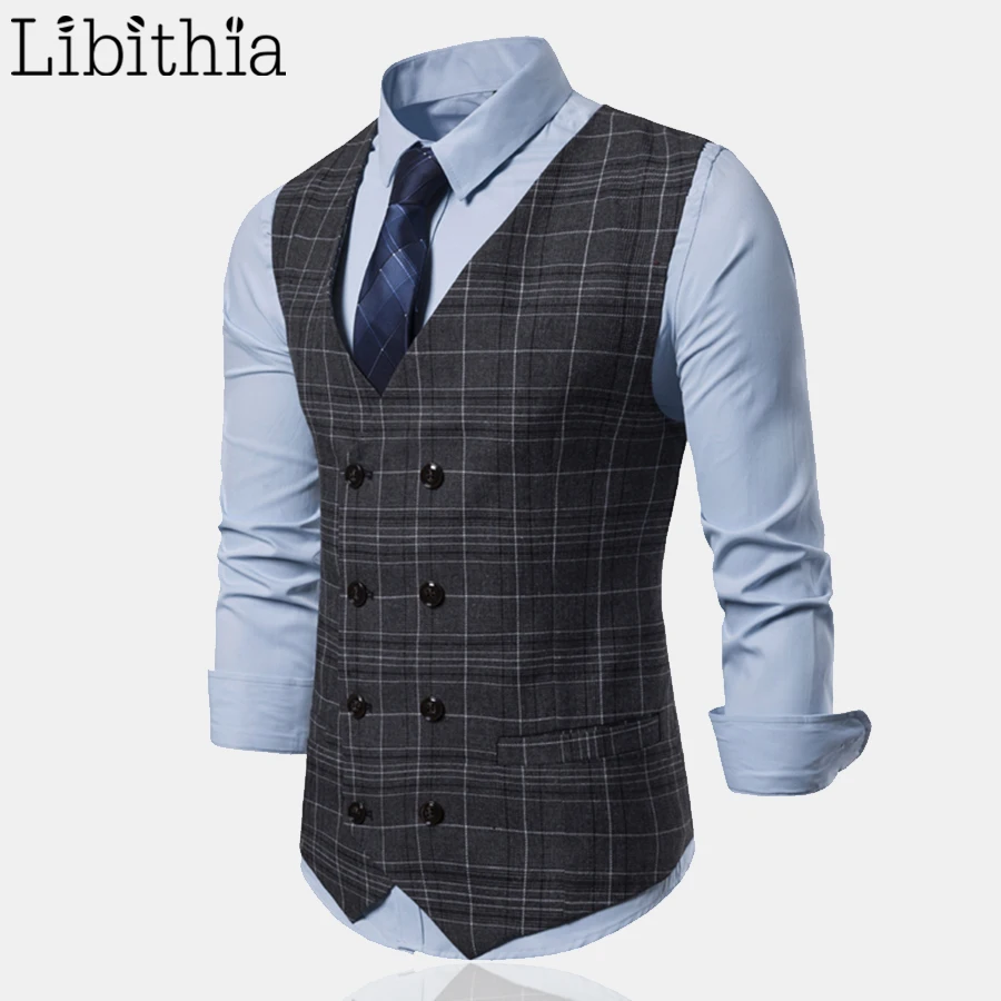 Pria Kasual Plaid Blazer Rompi S 2xl Tanpa Lengan Mewah Fashion Rompi Pria Pakaian Pria Abu Abu Gelap Kopi A12 Rompi Aliexpress
