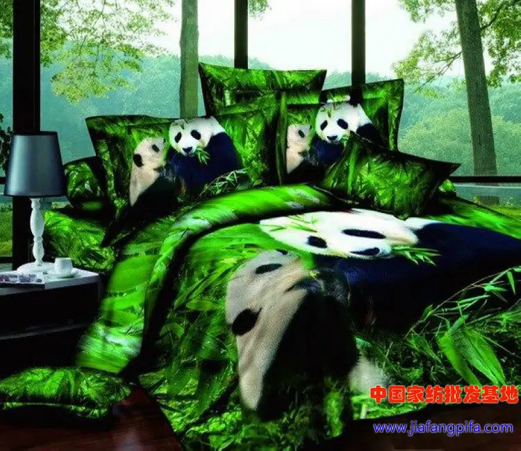 3D Panda animal print bedding set green queen size duvet cover bed in a