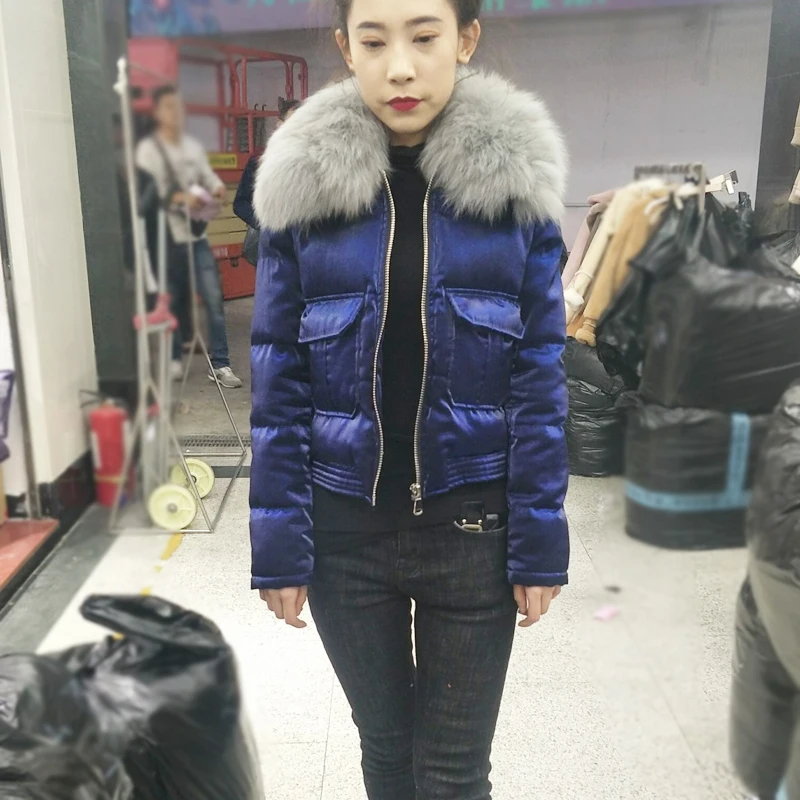 Ladies Fourrure Parkas Noir rose Renard Nouveau Coton blanc Col Veste Chaude 2008 Réel Courte Épais Manteau Hiver Grand bleu Femme Slim bourgogne Étudiants De OHxW0wZ