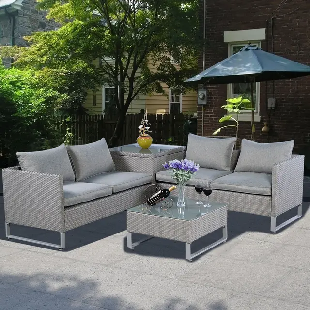 Giantex 4PCS Rattan Wicker Patio Sofa Cushion Seat Set Garden ... Giantex 4PCS Rattan Wicker Patio Sofa Cushion Seat Set Garden ...