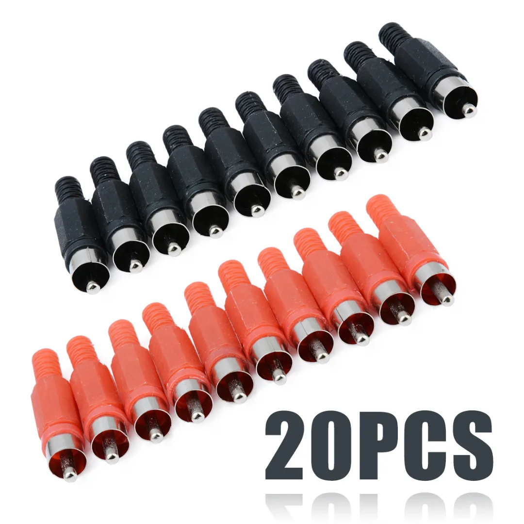 

20pcs Black+Red Solder RCA Male Plug Connector High Quality RCA Male Audio Video Adapter
