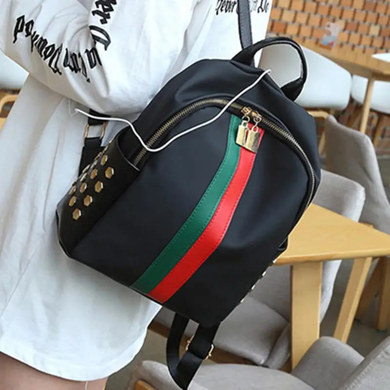 

Yfashion Women Mini Backpack Fashionable Stripe Patchwork PU Leather Small School Backpack Female Travel Casual Bags