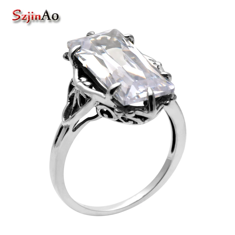 

Szjinao Shop Brand Design Delicate Shiny Square Big Stone Austrian Crystal Engagement 925 Ring Zircon Wedding Rings for Women