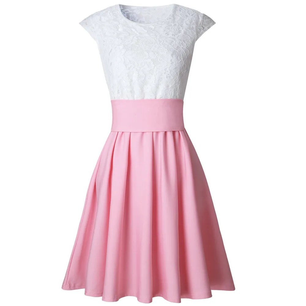 

Sexy Lace Dress Women Cute Girls Summer Ladies Sleeveless Party Skater Dresses Womens Casual A-Line Mini Dress Vestidos W326