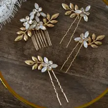 Свадебная Расчёска для волос, шпилька, набор ручной работы с пресноводным жемчугом, свадебные аксессуары для волос, лист, опал, кристалл, свадебные украшения на голову